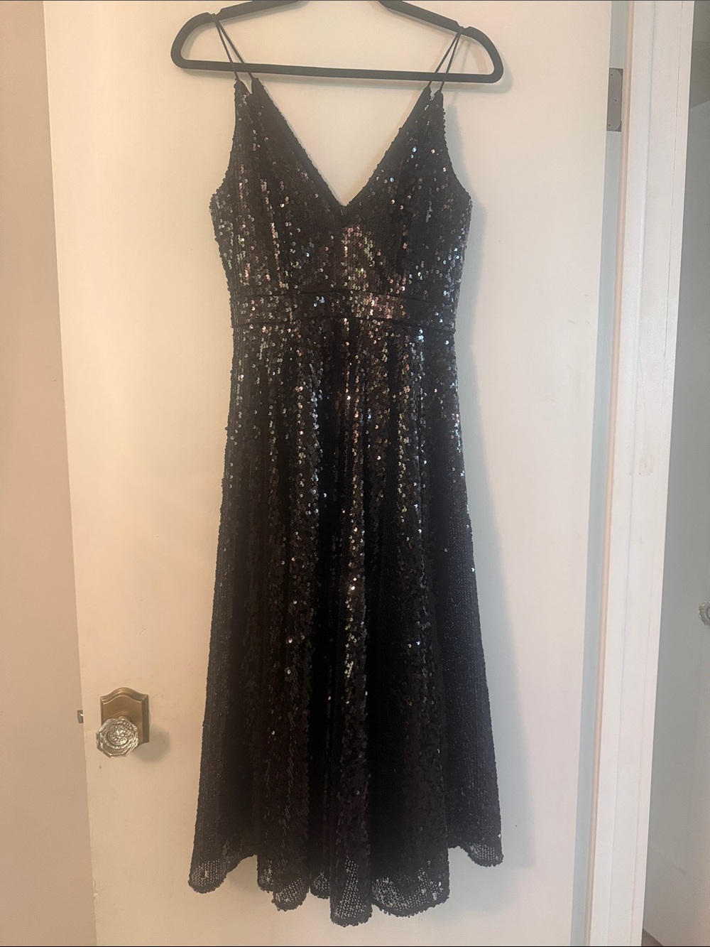 Jay Godfrey Black Sequin V-Neck Spaghetti Strap Dress